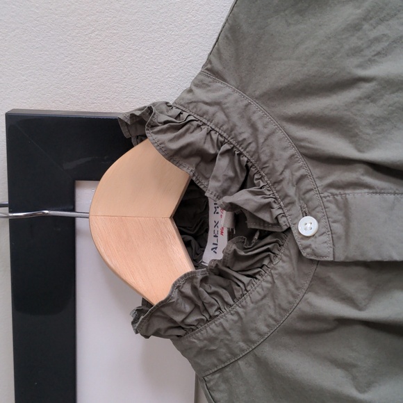 ALEX MILL Easy Ruffle Cotton Poplin Shirt, Dusty Olive, Size M, Spring - Picture 9 of 15